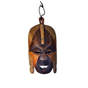 VTG Kenya Hand Carved‎ Wooden Tribal Mask Brown African Wall Art Boho Decor